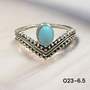 Womens Ring Size 6.5 Band Silver Metal Oval Turquoise Stone Boho Jewelry 023-6.5